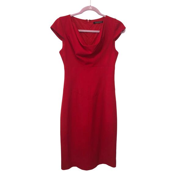 Red Drape Dress Size 2 Gretchen Cowl Neck Black Halo Sheath Classic Sophisticate - Picture 1 of 10